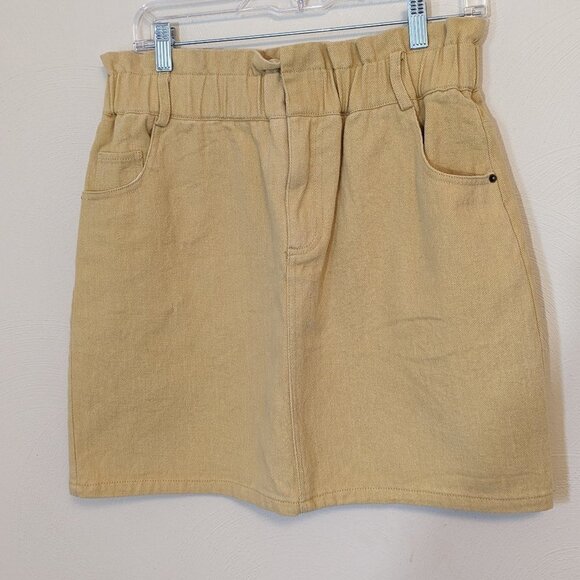 NWT entro mustard yellow soft denim paperbag waist mini skirt with pockets large - Picture 1 of 9